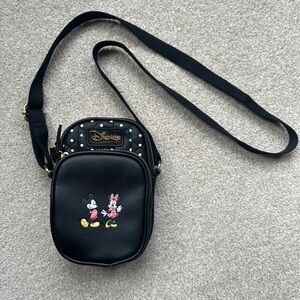 Disney Black Crossbody Bag with Mickey and Minnie Embroidery